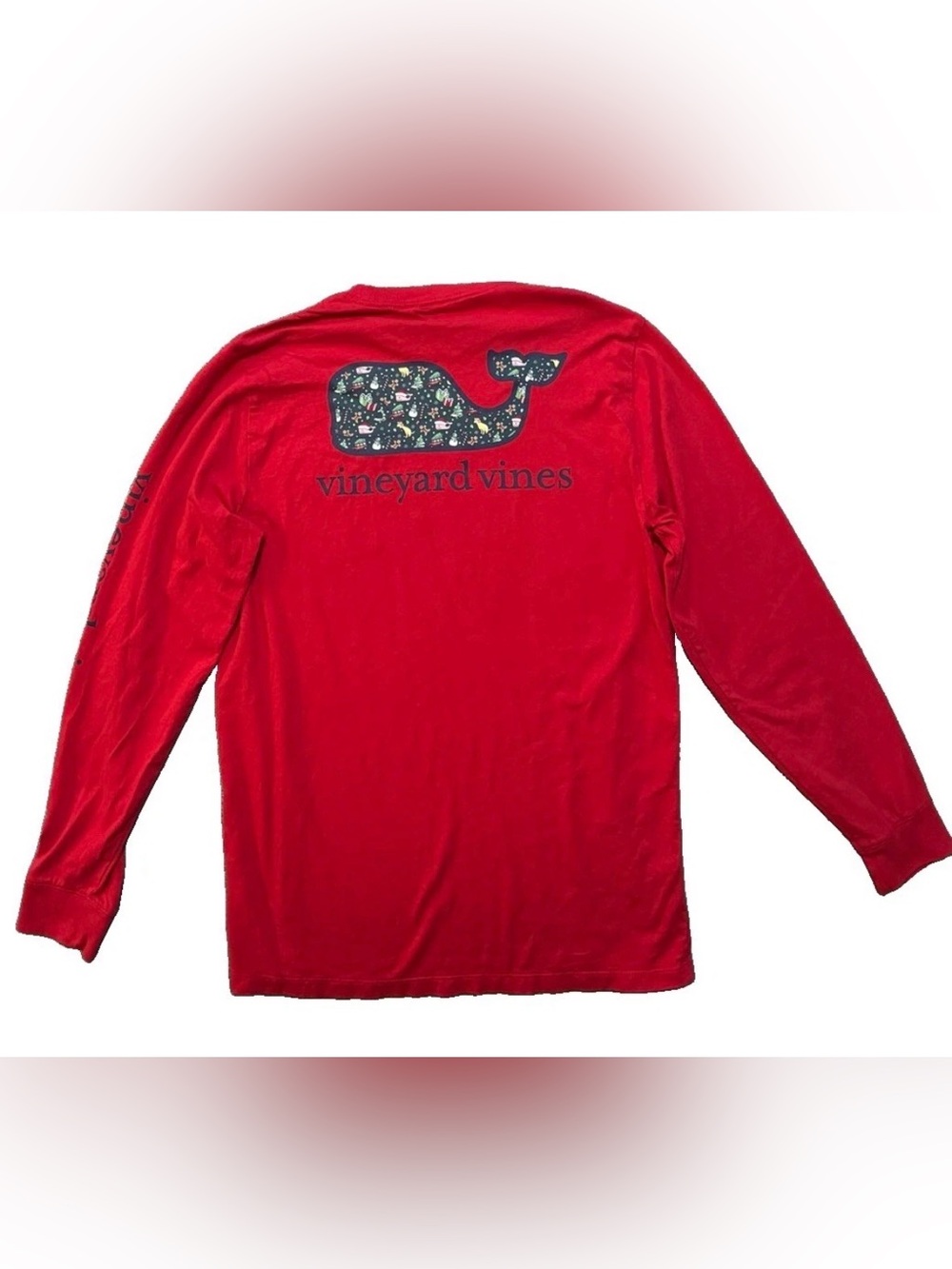 Vineyard Vines Youth Size 18 (XL) Christmas T-Shirt Whale Long Sleeve Pocket Red